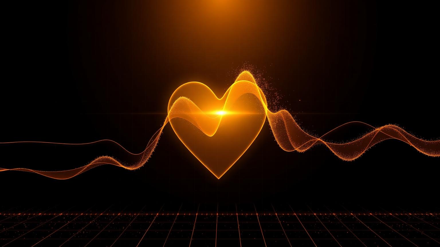 Abstract data visualization of layered heart-rate-variability and breath waveforms in coherence — the physiological signature trained by the program.